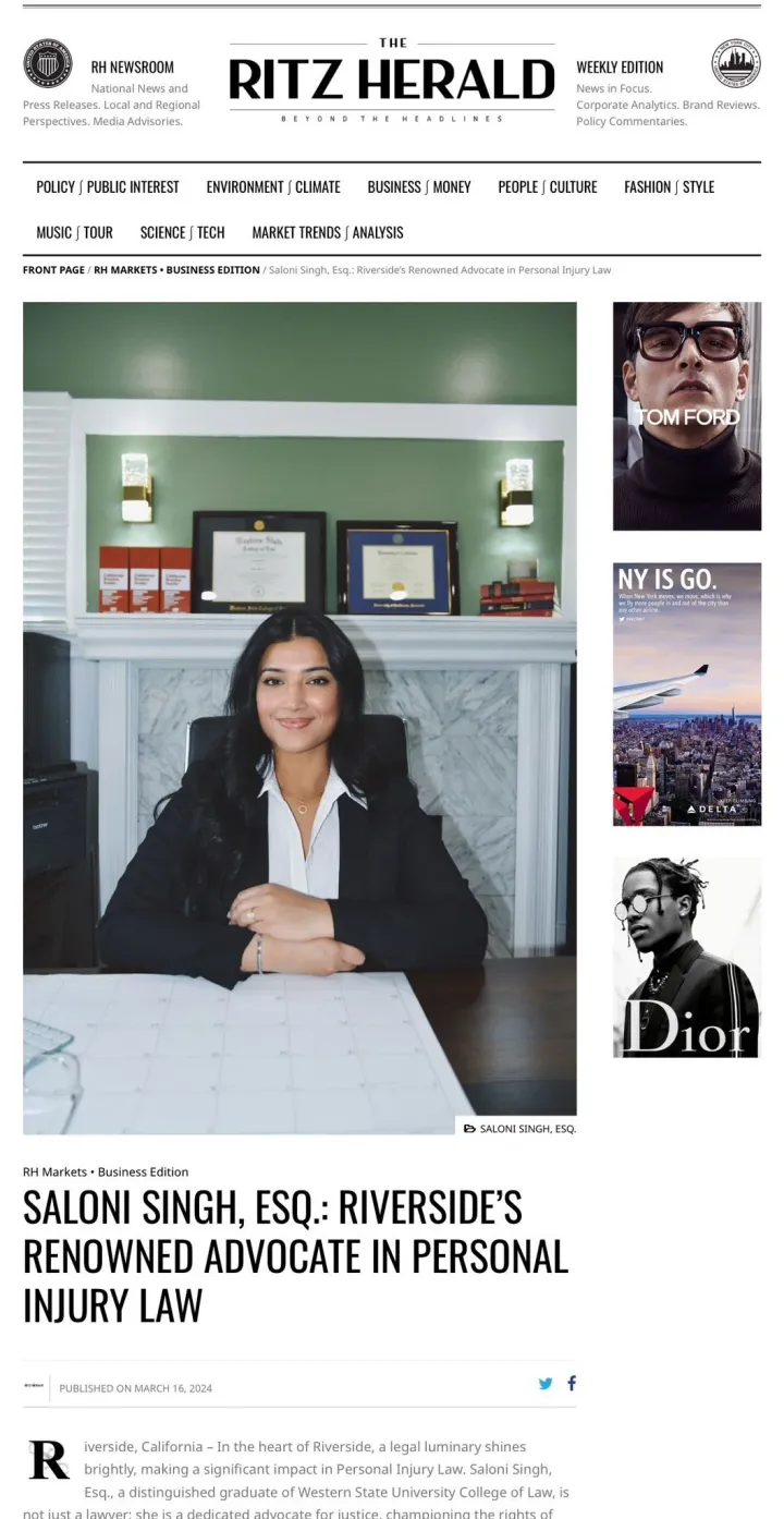 Ritz Herald feature on Saloni Singh, Esq.